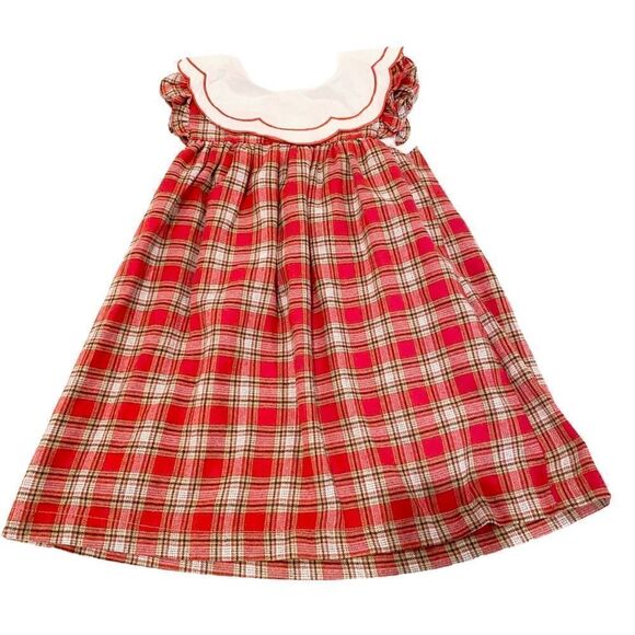 Lil Cactus Girls Dress Red Flannel Scalloped Neck - Picture 1 of 6